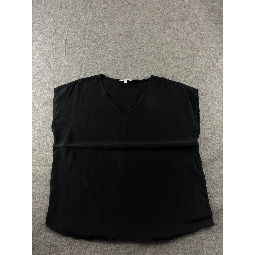 Royal Silk Vintage Black 100% Pure Silk V-Neck Sleeveless Blouse Womens L SEE